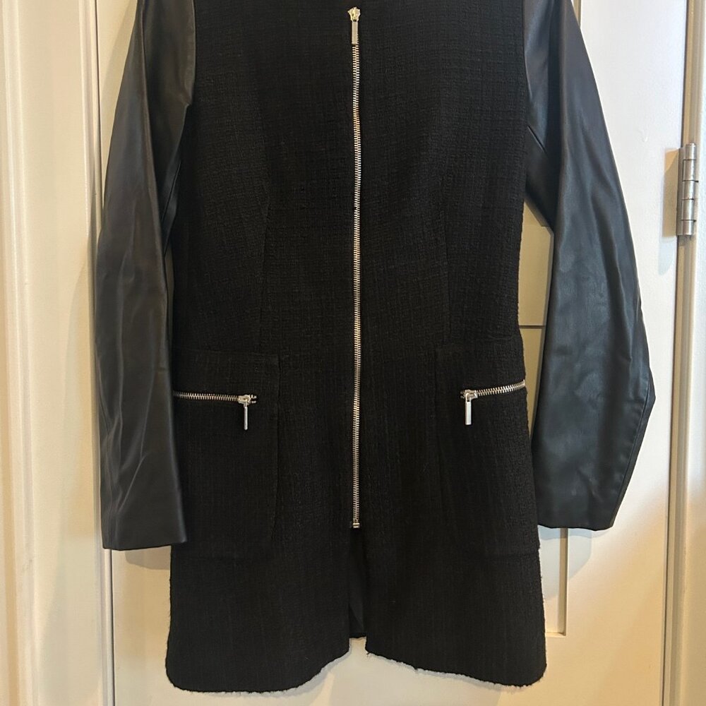 Zara Basic Tweed Jacket with pleather sleeves - XS - image 3
